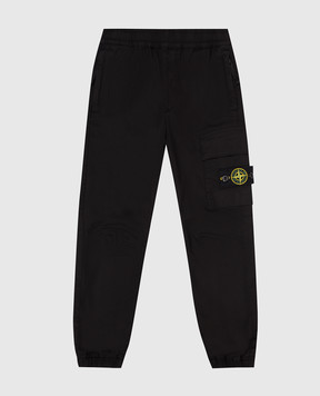 Stone Island Kids' black joggers with logo patch L1S163100003S000168