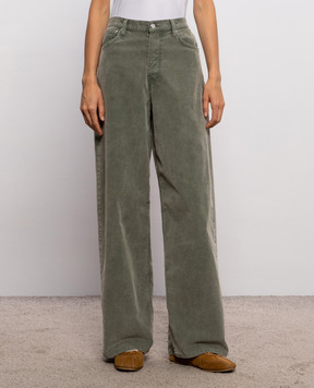 Dondup Dakota green corduroy pants with logo patch DP849VS0028YNA8