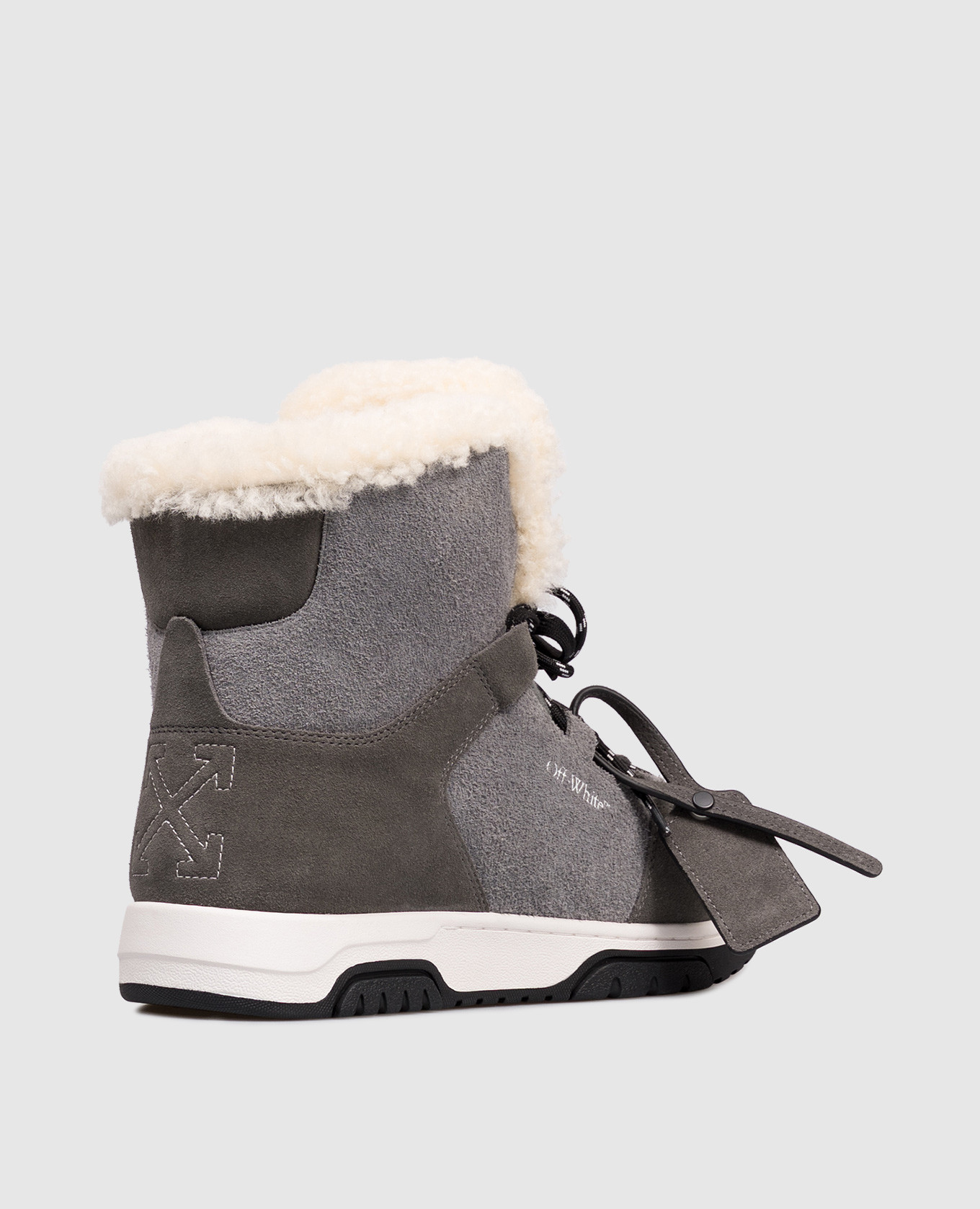 

Grey suede boots with fur trim and textured logo Off-White
