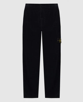 Stone Island Blue corduroy pants with logo patch L2S153100059S0212