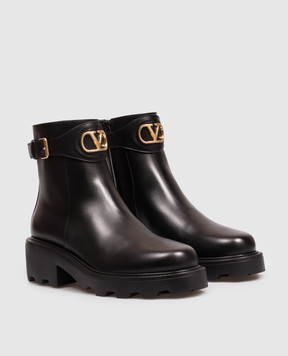 Valentino Black leather boots with textured emblem 9W2S0MT5BEK