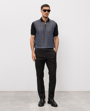 Stefano Ricci Black polo shirt with patterned silk K616461P31F26223