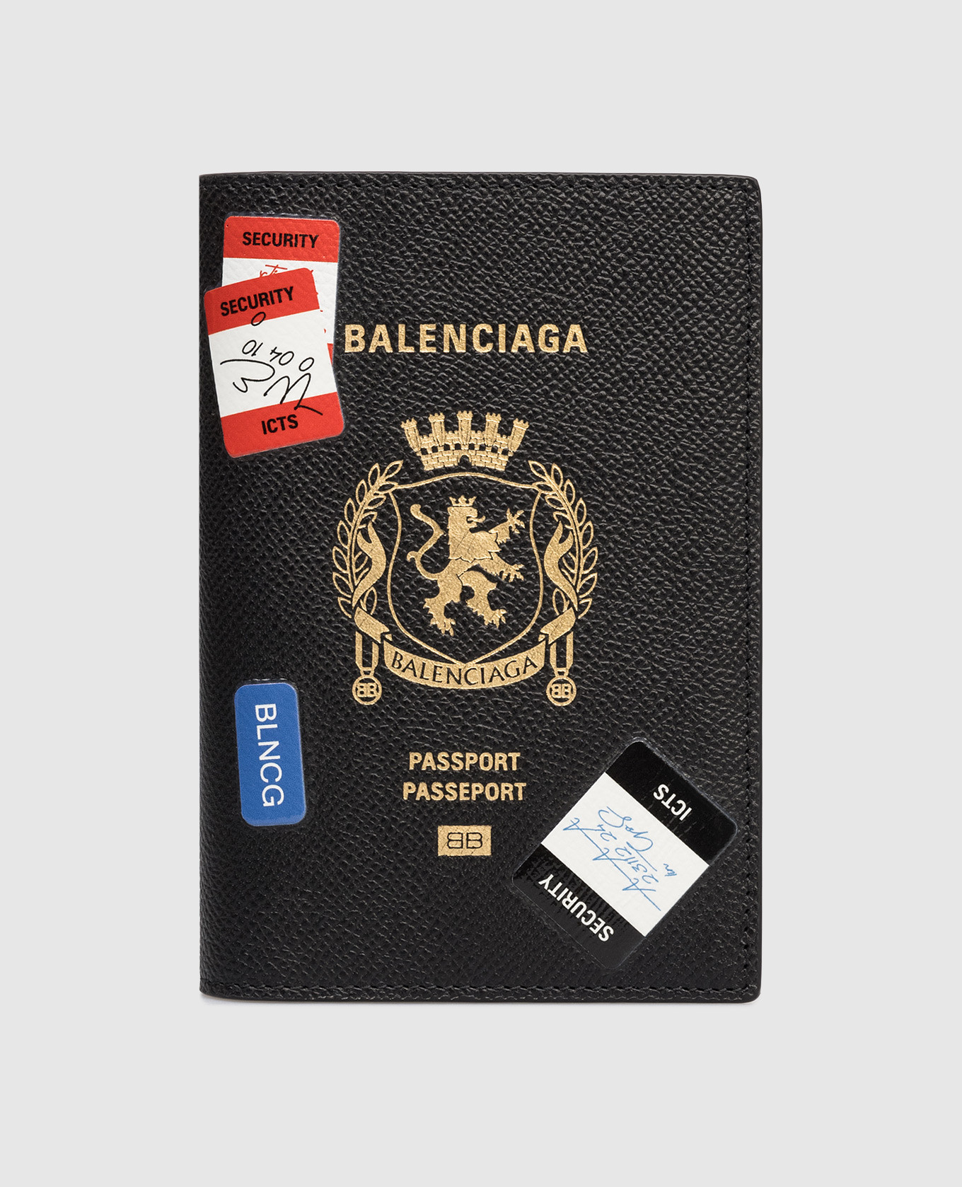 

Black leather passport cover with logo Balenciaga