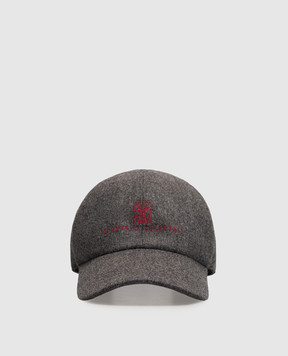 Brunello Cucinelli Grey wool cap with logo embroidery M038P9850