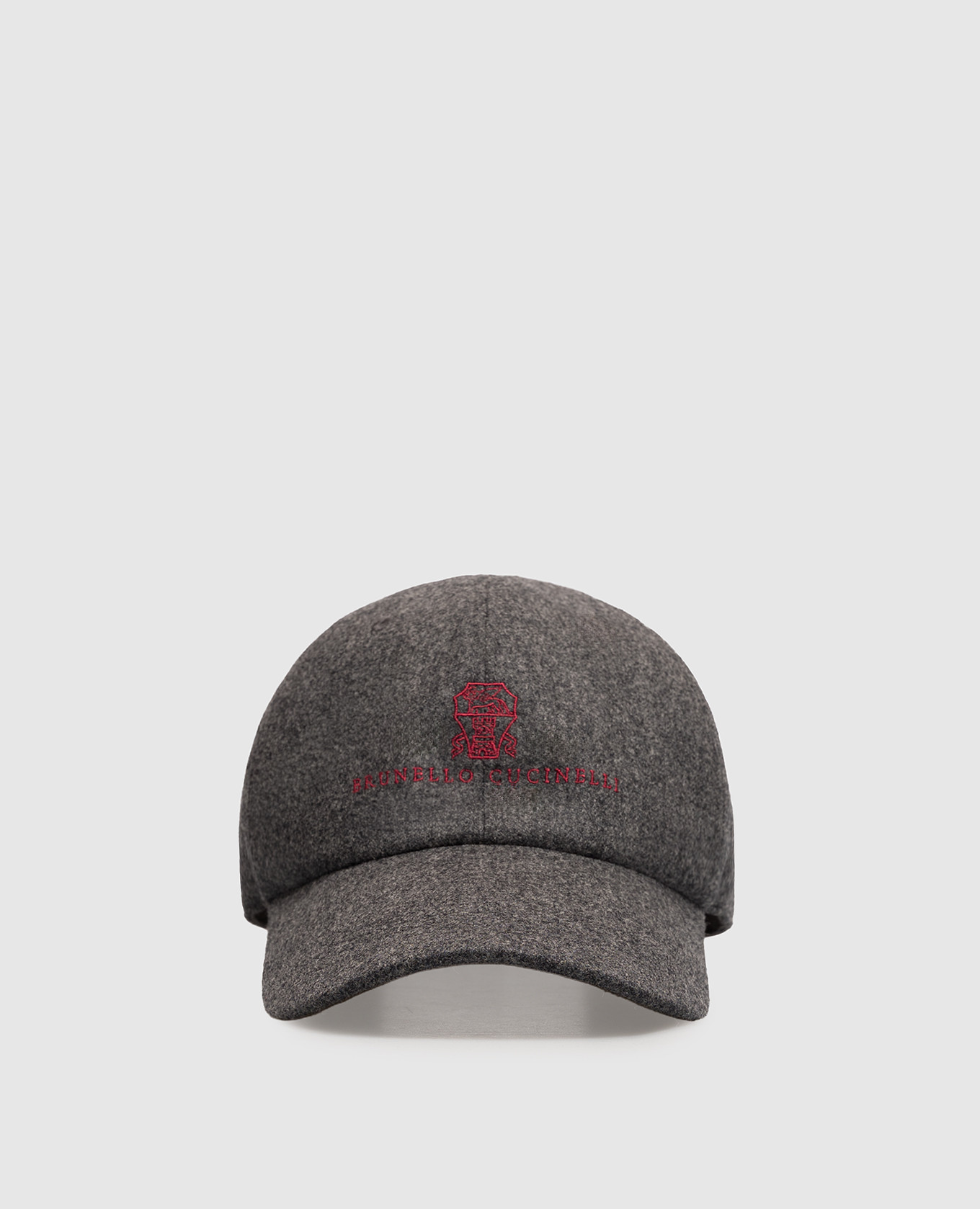 Grey wool cap with logo embroidery