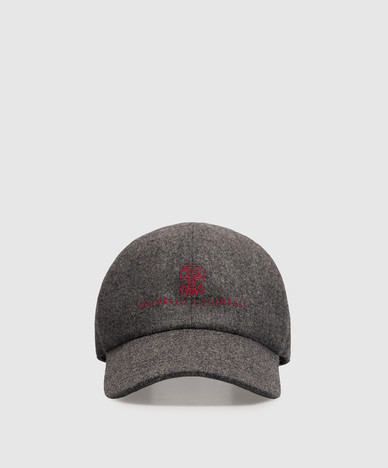 Szara wełniana czapka z haftowanym logo