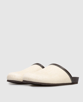 Brunello Cucinelli Beige raffia mules with monil chain MZQ9G3154