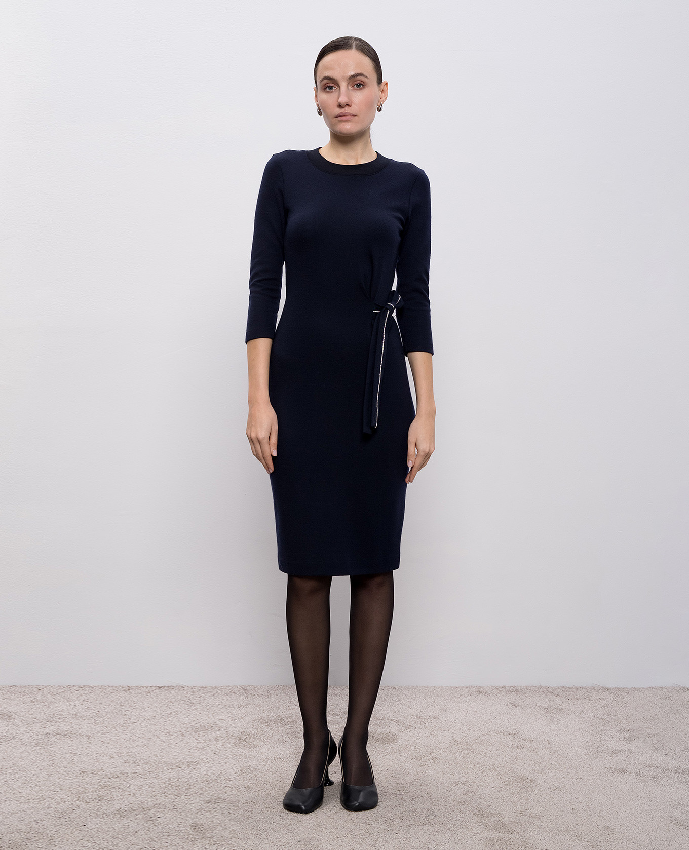 Blue wool dress with monil chain Peserico 3