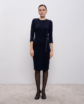 Peserico Blue wool dress with monil chain S02064J07551A