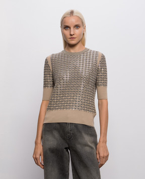 Ermanno Scervino Beige short-sleeved sweater in wool with crystals D495L322CTEJY