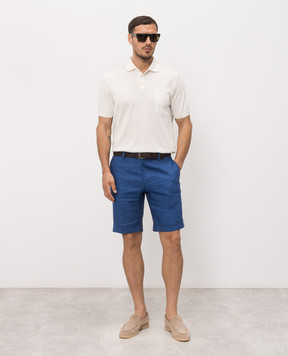 Stefano Ricci Blue linen shorts with monogram embroidery MCT80R0016L0005Q