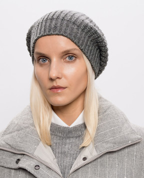 Brunello Cucinelli Gray cashmere and silk hat with sequins M32373999
