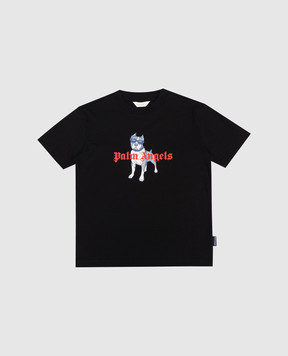 Palm Angels Children's black T-shirt with branded print PBAA003S26JER008