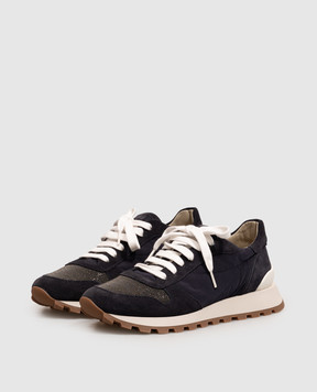 Brunello Cucinelli Blue combination sneakers with a monil chain MZ47G1960
