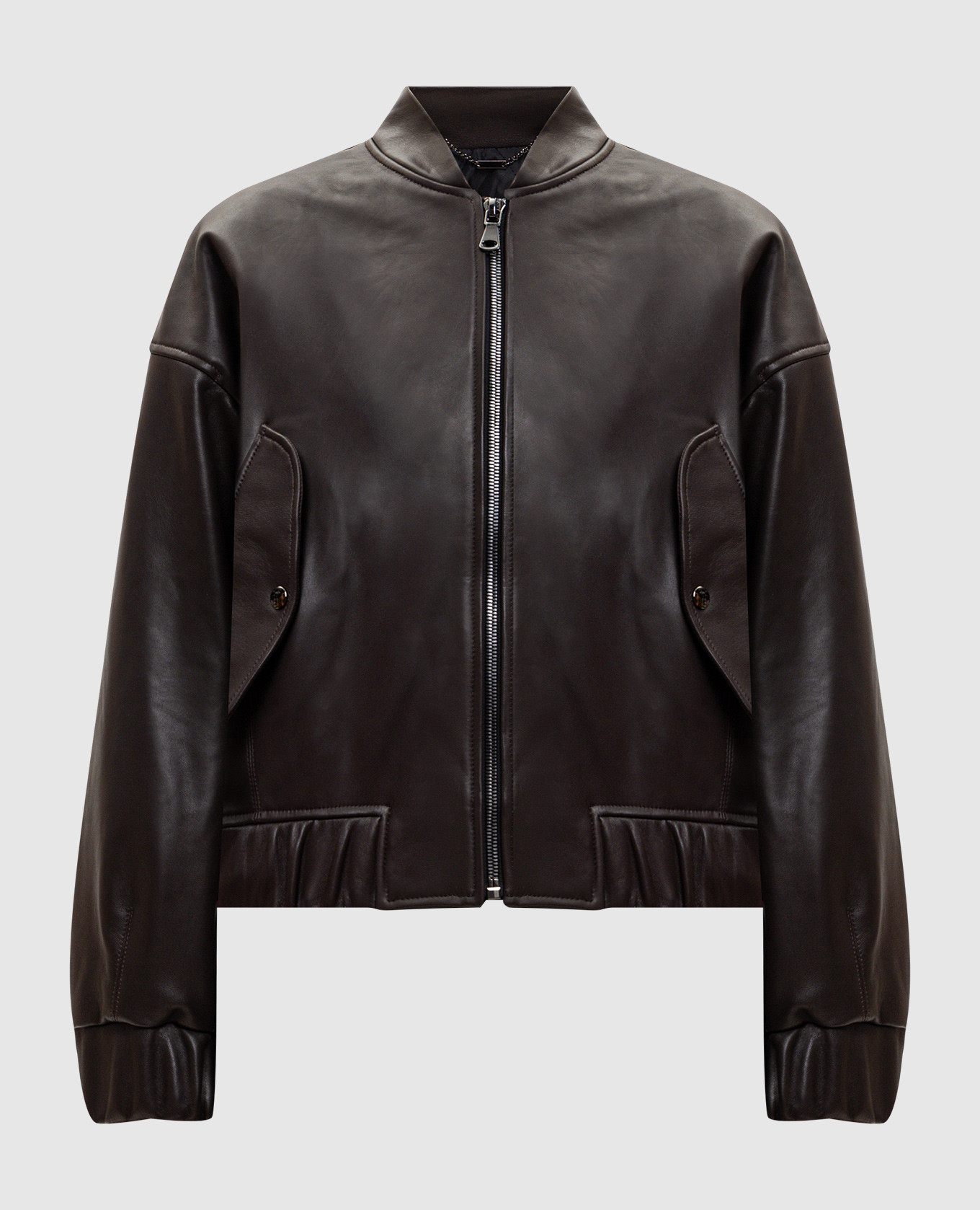 Brown leather bomber jacket