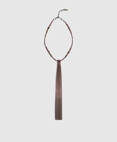 Brown necklace with beads and monil chain