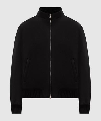 Veste en laine noire et cachemire avec fourrure de vison