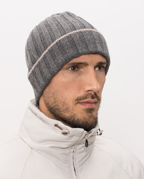 Brunello Cucinelli Grey cashmere hat with fringe M2240900