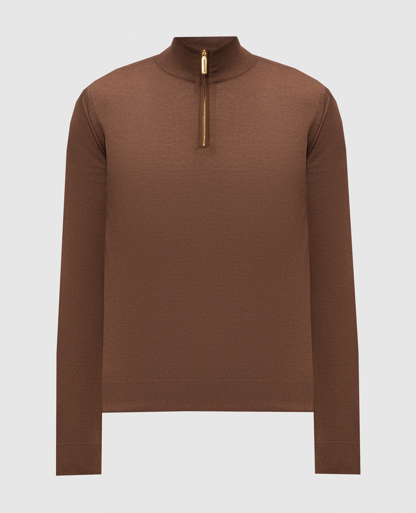 Brown cashmere and silk polo shirt