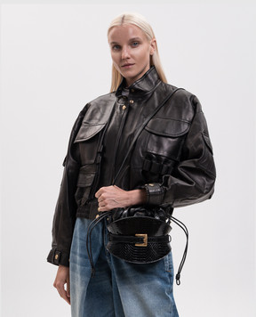 Balmain Black glossy mini Shuffle bag in reptile leather HN1DP017LELP