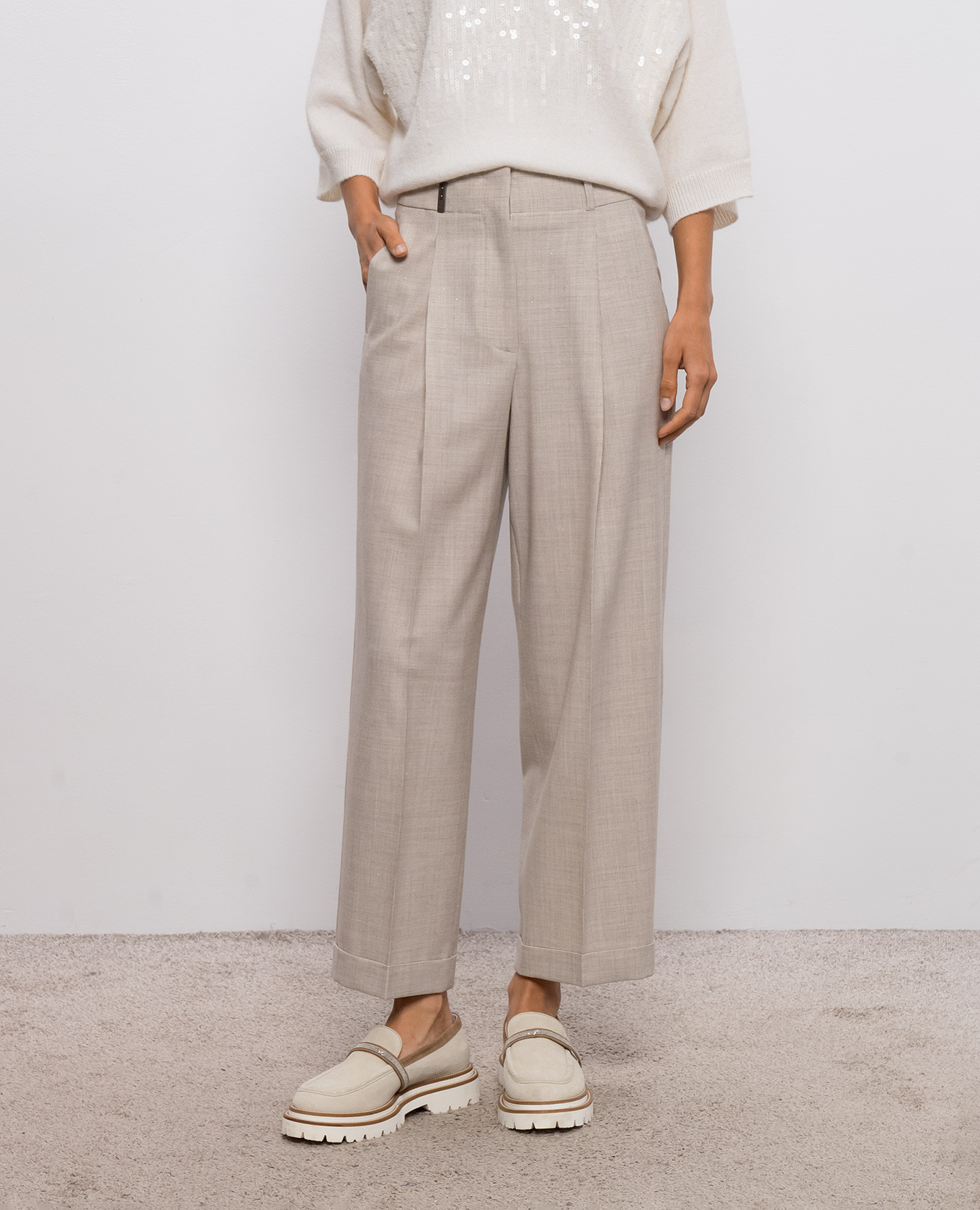 Beige wool trousers with lapels Peserico 3