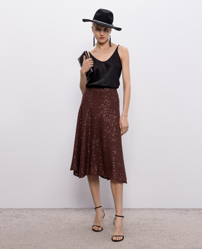 Brunello Cucinelli Brown sequined linen, cashmere and silk skirt MDJ547689