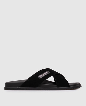 Dolce&Gabbana Black suede flip-flops with logo patch A80534A9R00