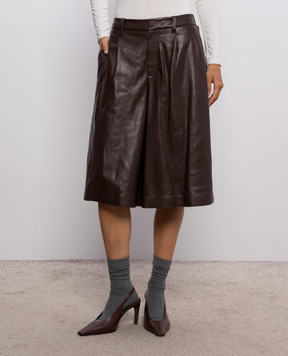 Brunello Cucinelli Brown leather Bermuda shorts with monil chain MPBURP9306