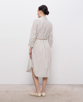 Peserico White striped shirt dress with chain S02151A02766