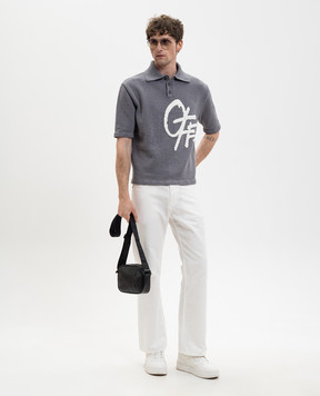 Off-White Grey linen polo shirt with logo pattern 44MHV009S26K001