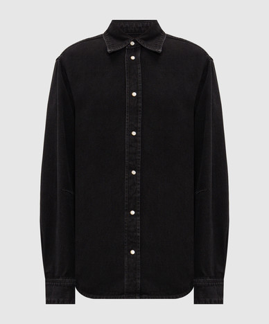 Camicia in denim nero con logo ricamato