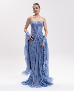 Iris Serban Yasmina blue dress with drapery CAROLA