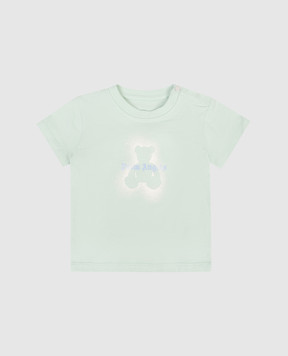 Palm Angels Children's green T-shirt with Spray Bear print PBXB001S26JER001