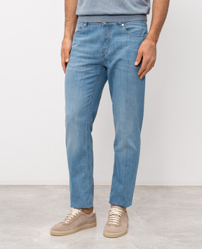 Brunello Cucinelli Blue jeans with embroidered emblem ME645D3210
