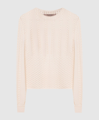 Beige jumper with openwork pattern