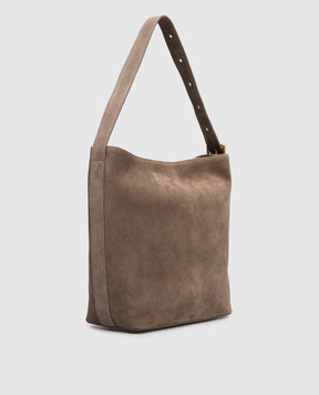 Christian Villa Brown suede bag with embossed logo 06448