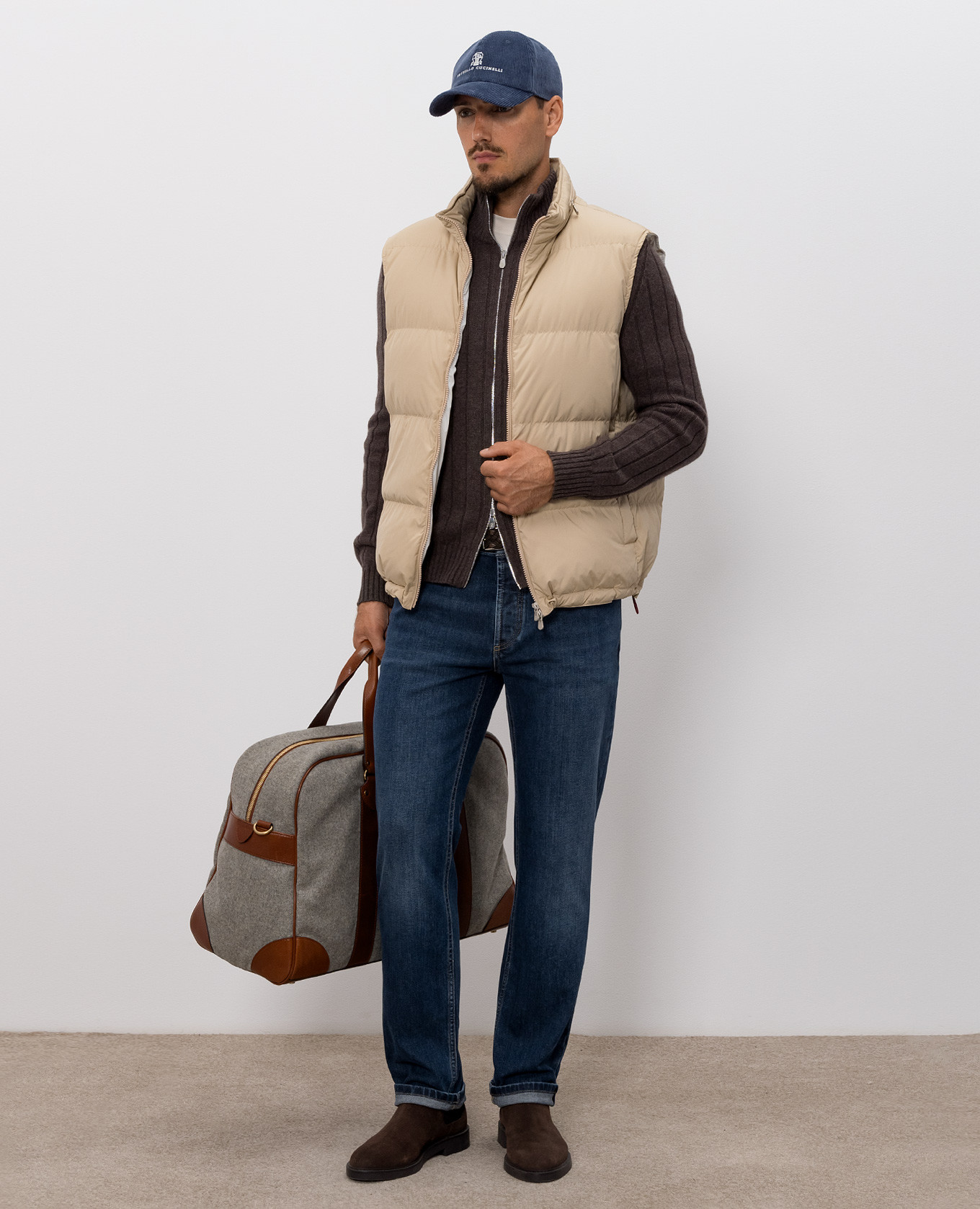Beige straight-cut T-shirt with logo print Brunello Cucinelli 2