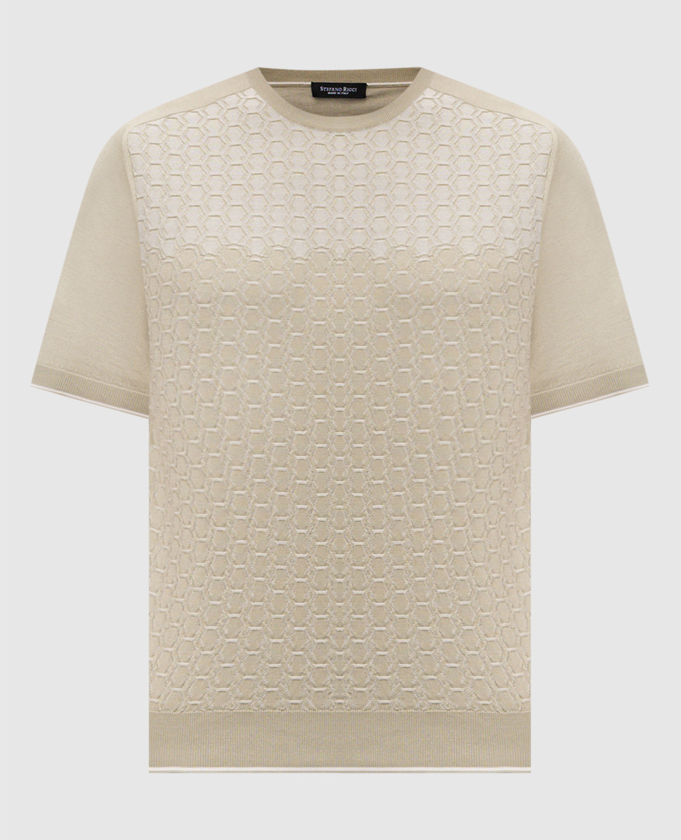 

Khaki T-shirt with patterned silk Stefano Ricci