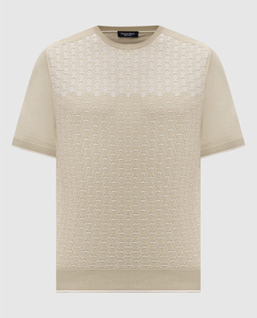 Stefano Ricci Khaki T-shirt with patterned silk K818109G10F26175