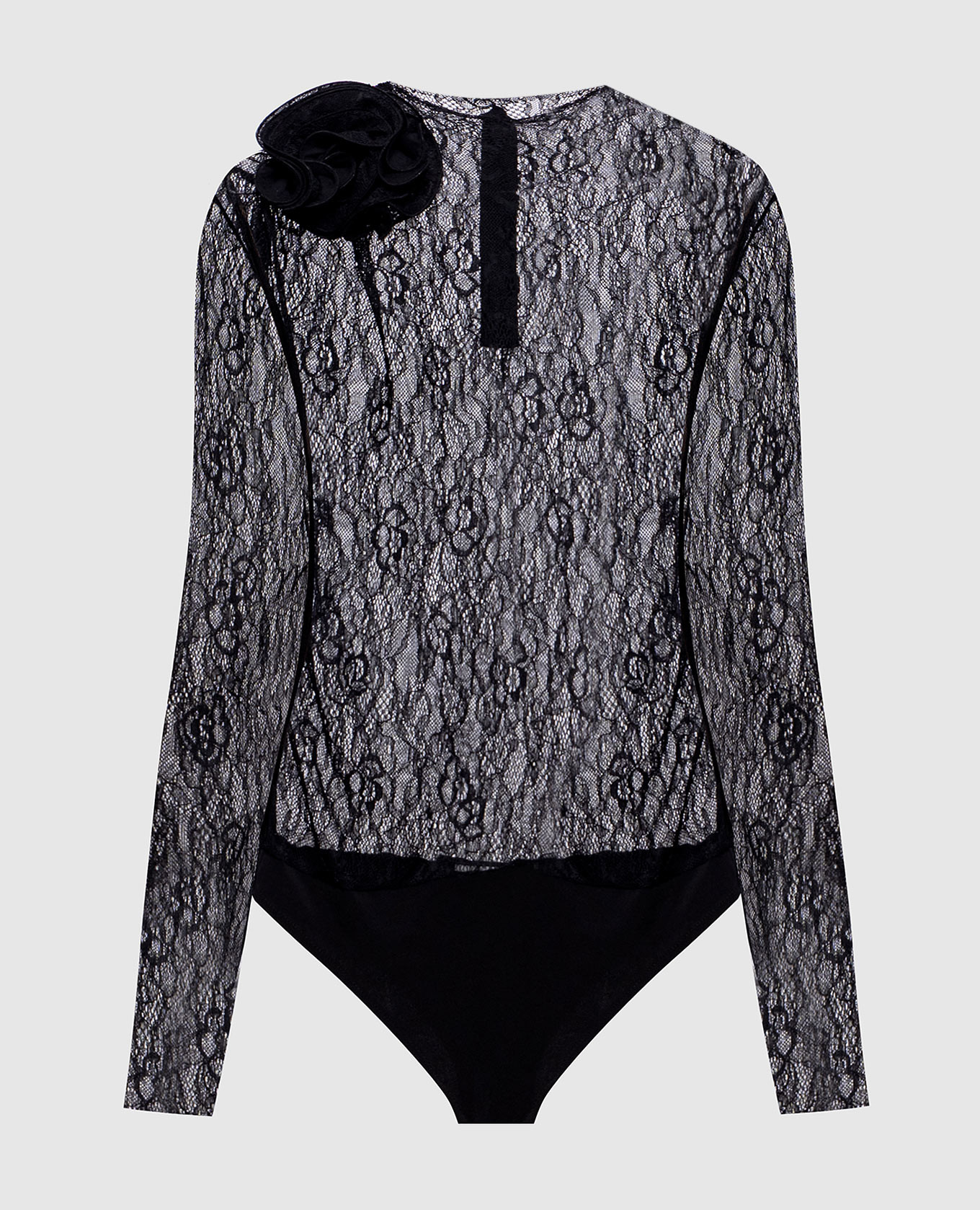 

Black lace bodysuit with floral applique Nissa