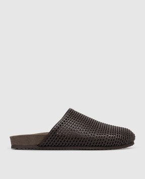 Brunello Cucinelli Brown leather mules with monil chain MZSKG3155