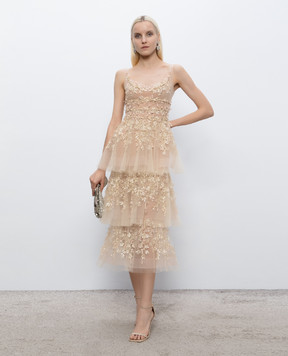 Montsand Beige dress with floral applique D335MIDI