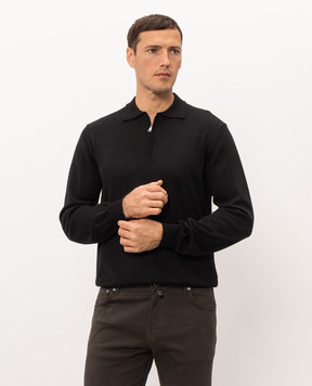 Cashmere&Whiskey Black wool, silk and cashmere polo shirt 474Z