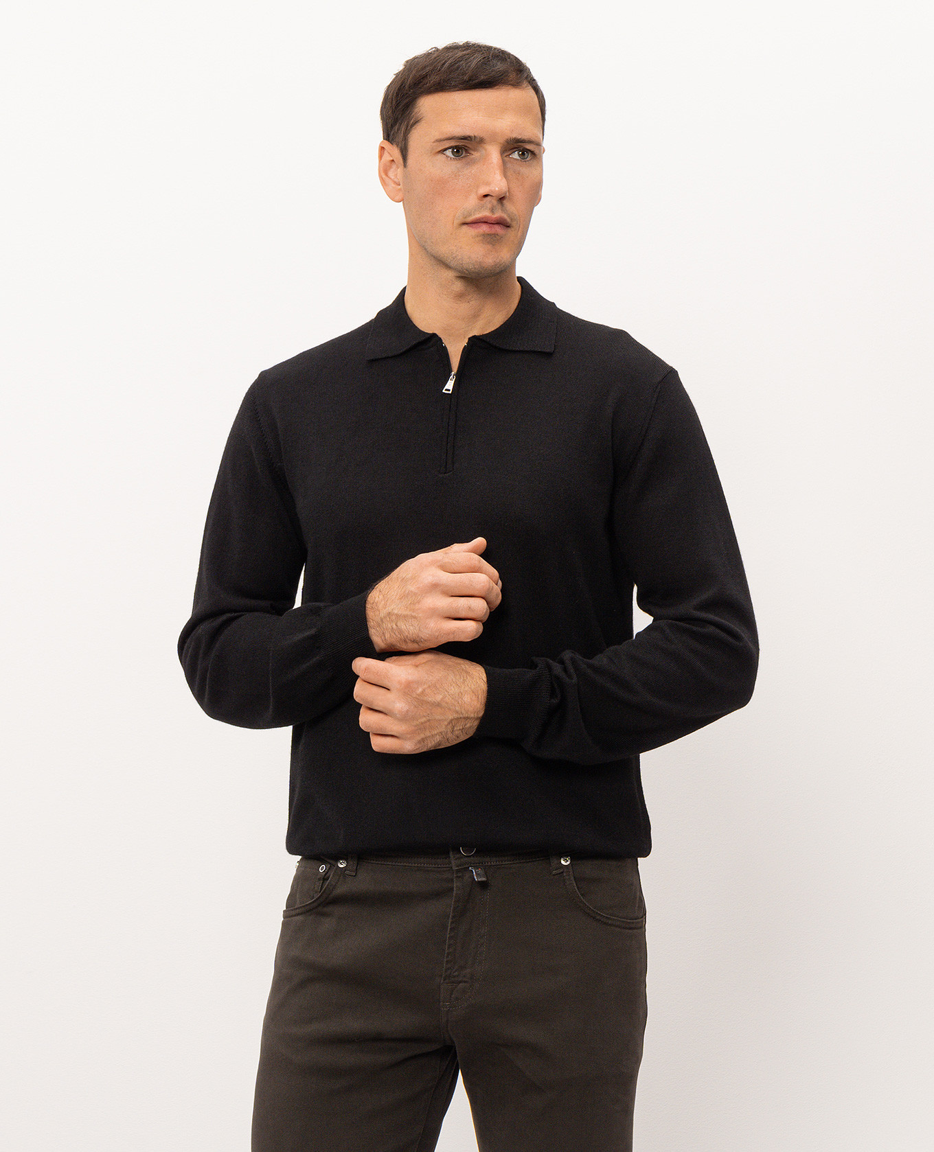 Black wool, silk and cashmere polo shirt Cashmere&Whiskey 3