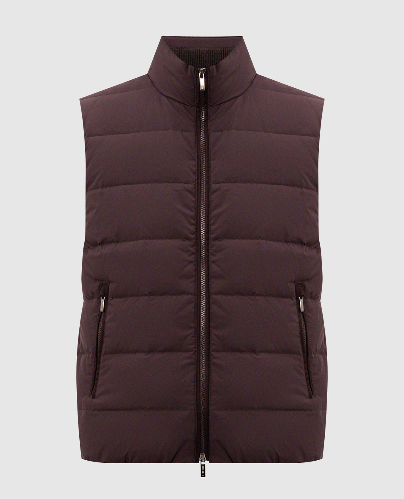 Burgundy down vest with logo patch
