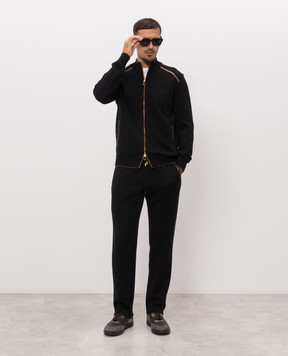 Stefano Ricci Black sweatpants with crocodile leather inserts K606437T14F26323