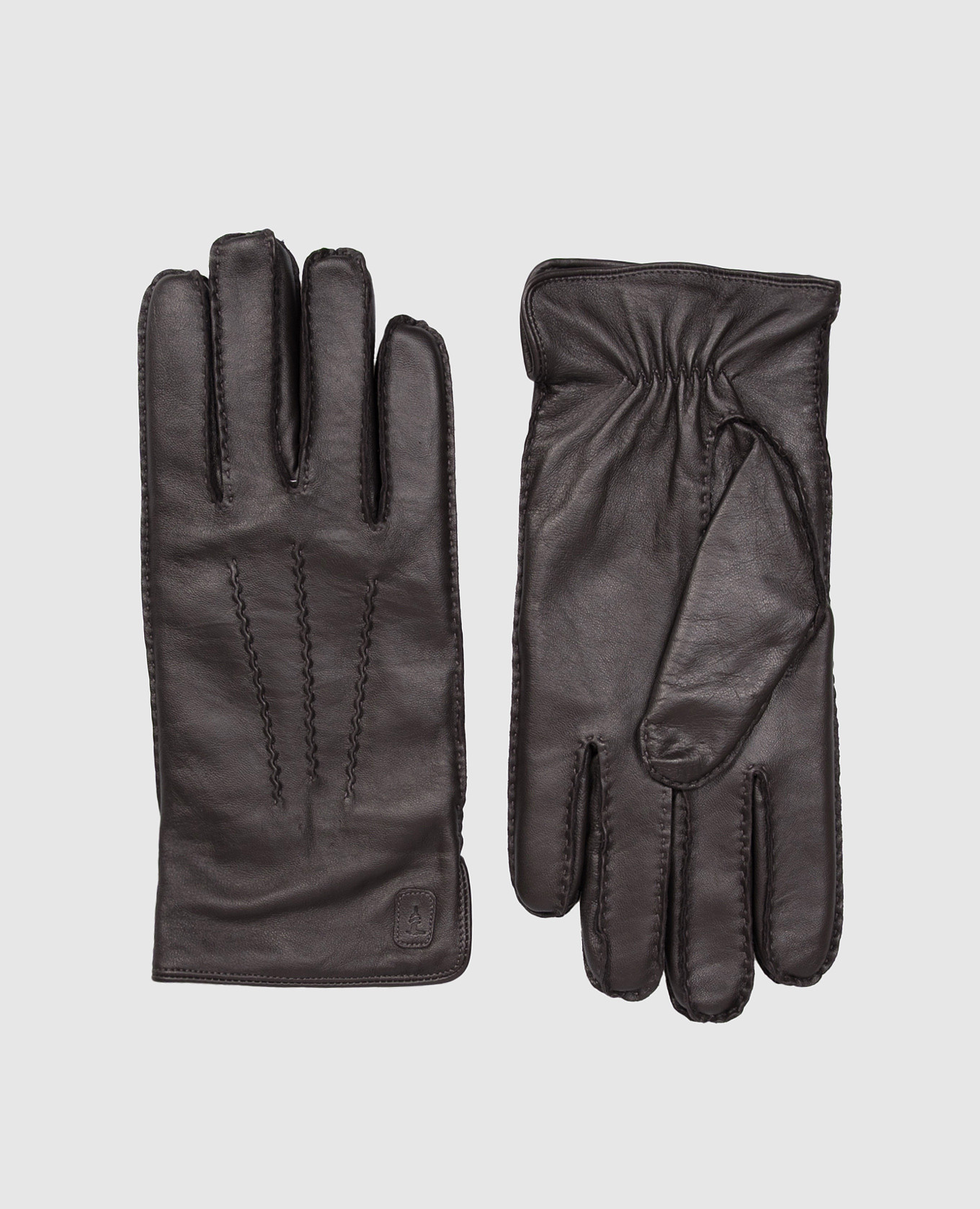 Brown leather gloves with emblem