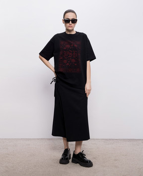 Y`S Yamamoto Black T-shirt with floral print YKT44132