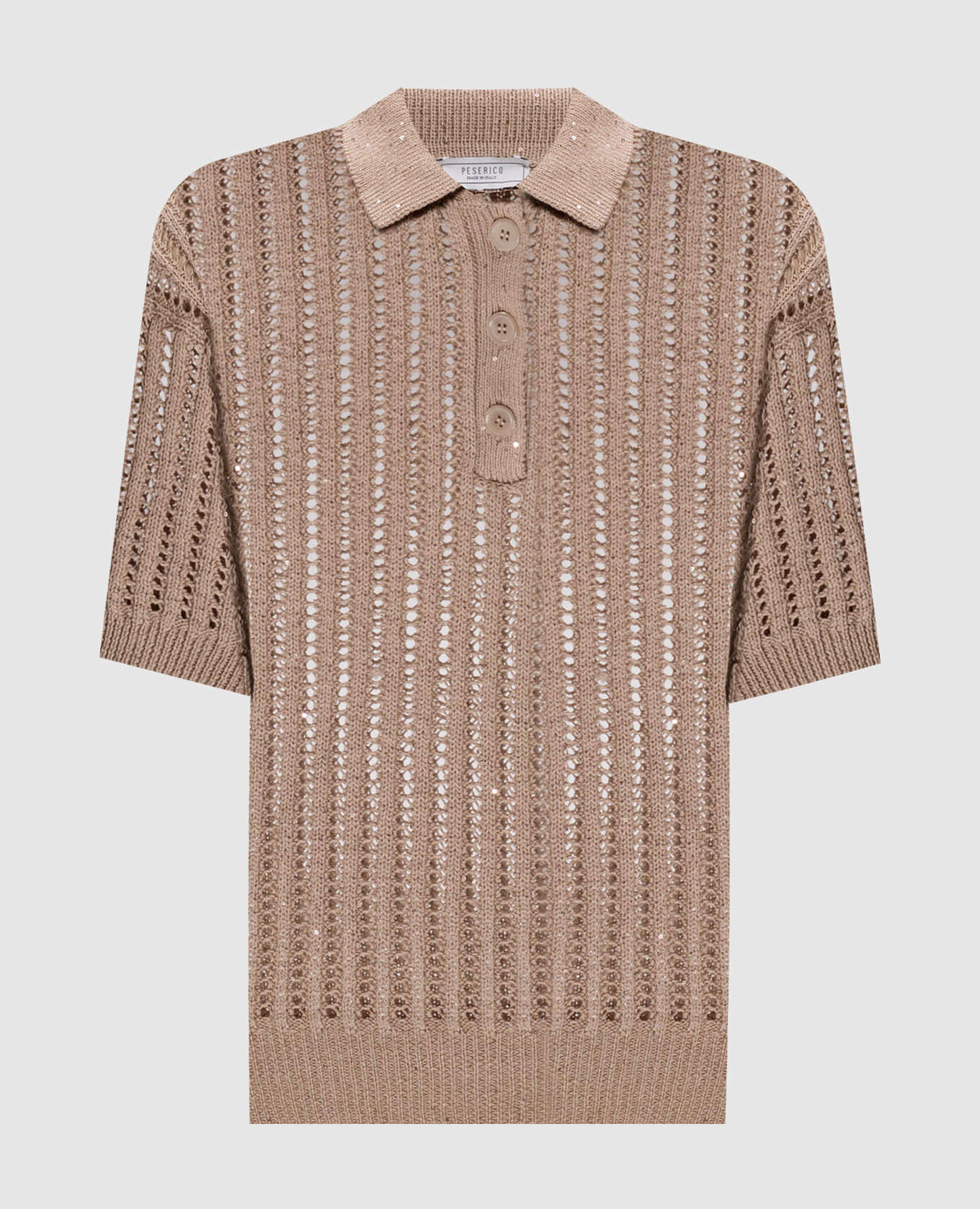 Brown openwork polo with sequins