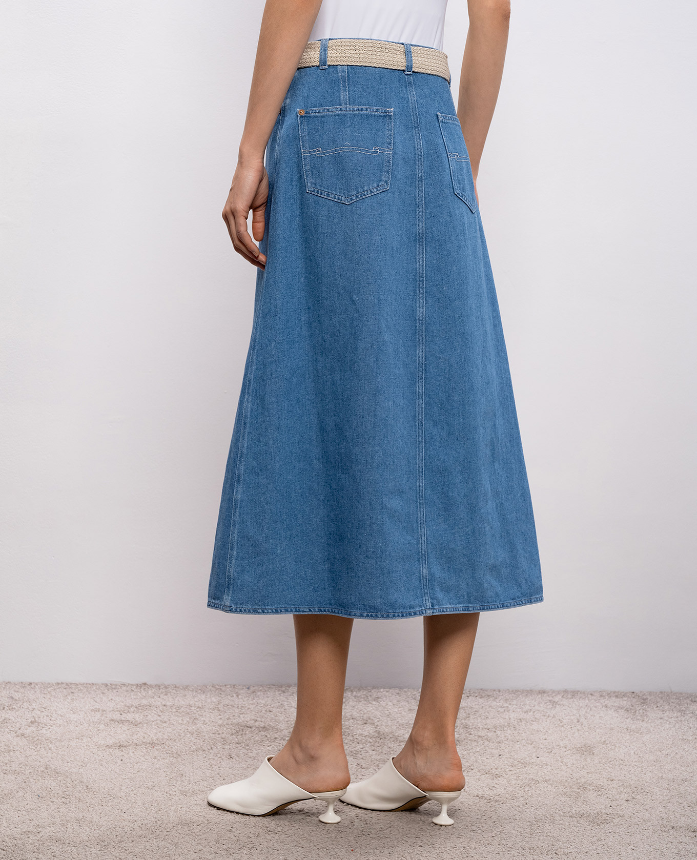 Blue denim midi skirt with linen Agnona 4
